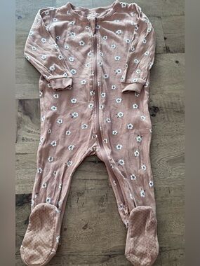 Petit Lem Kids One-Piece Footed Zipper Pajamas - rust brown Floral sz 12 months